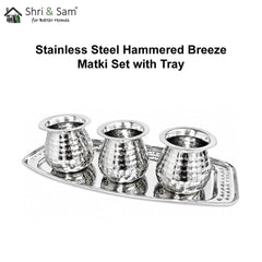 Stainless Steel Hammered Breeze Matki Set with Tray
