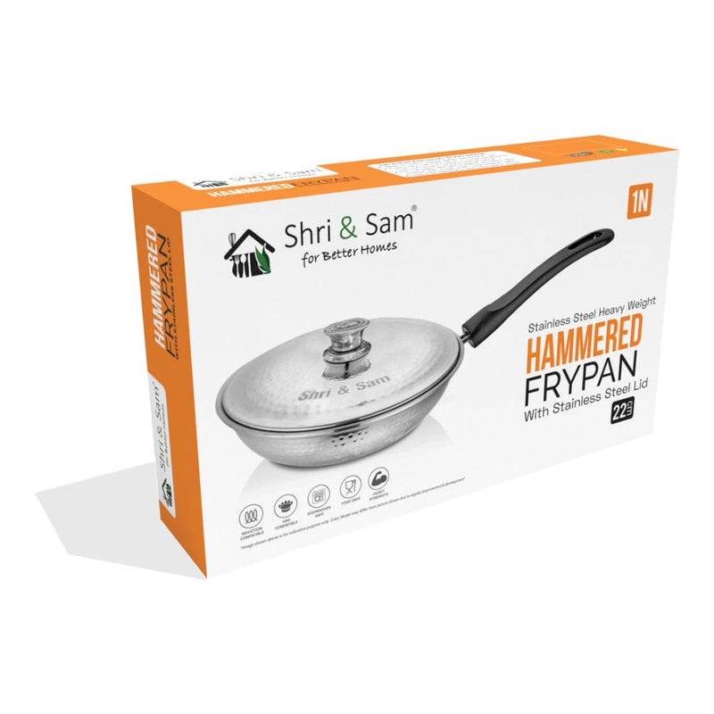 Stainless Steel Heavy Weight Hammered Fry Pan with SS Lid