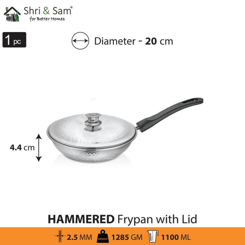 Stainless Steel Heavy Weight Hammered Fry Pan with SS Lid