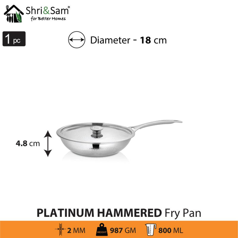 Stainless Steel Heavy Weight Hammered Fry Pan with SS Lid Platinum