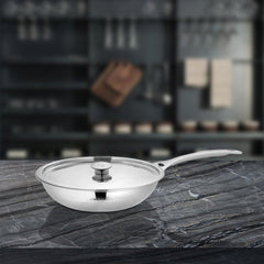Stainless Steel Heavy Weight Hammered Fry Pan with SS Lid Platinum