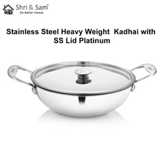Stainless Steel Heavy Weight Kadhai with SS Lid Platinum