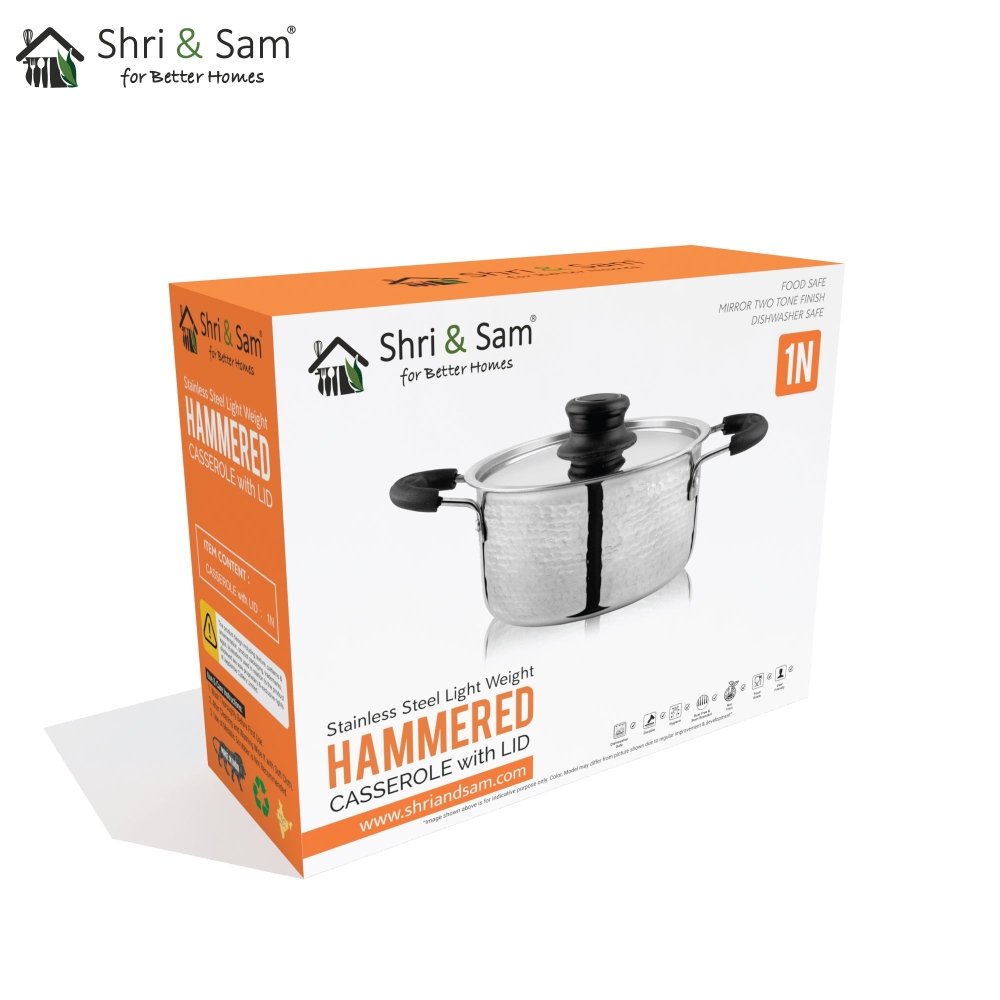 Stainless Steel Light Weight Hammered Casserole with SS Lid