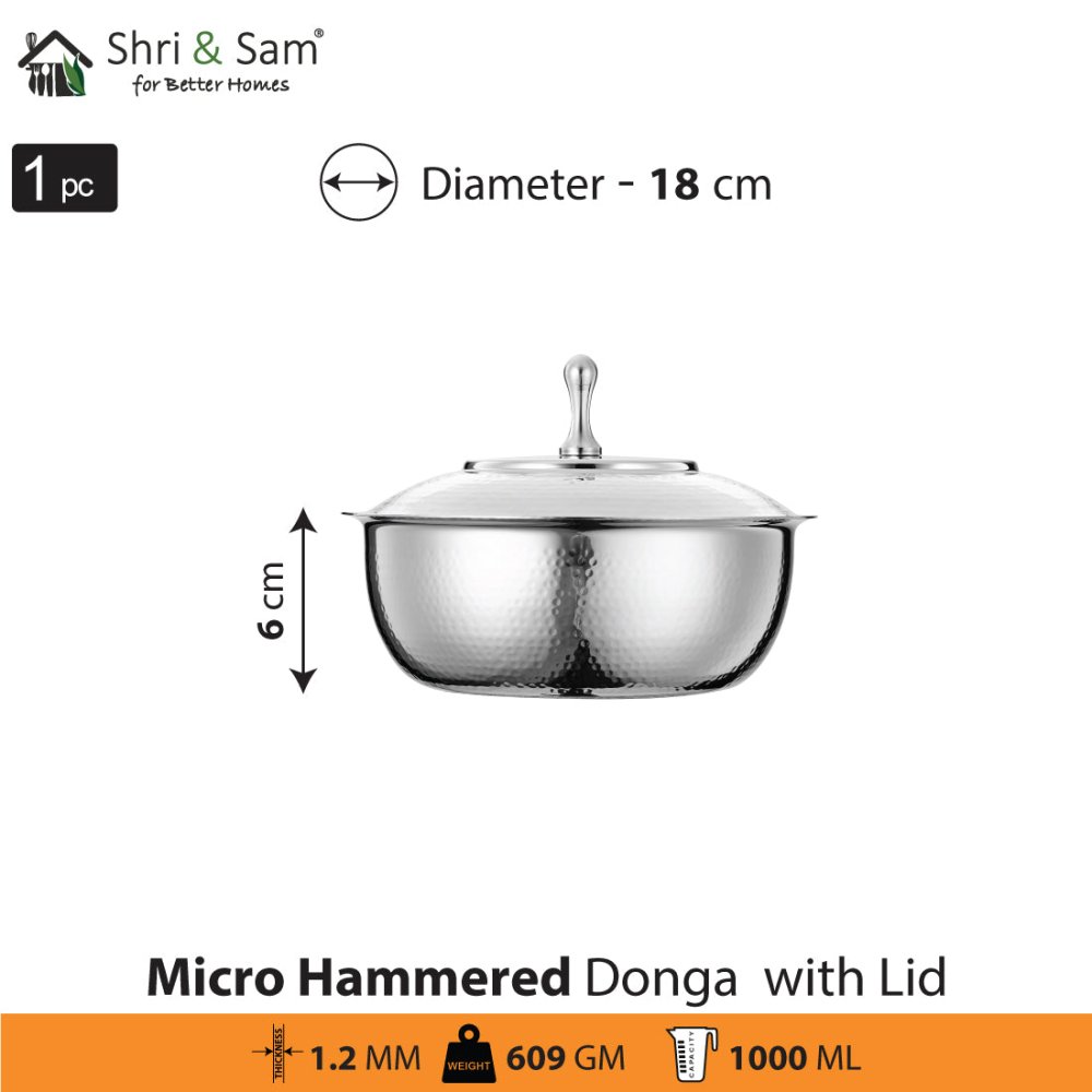 Stainless Steel Micro Hammered Donga with Lid