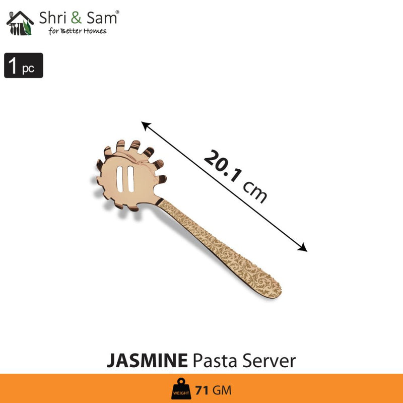 Stainless Steel Pasta Server with Rose Gold PVD Coating and Laser Jasmine