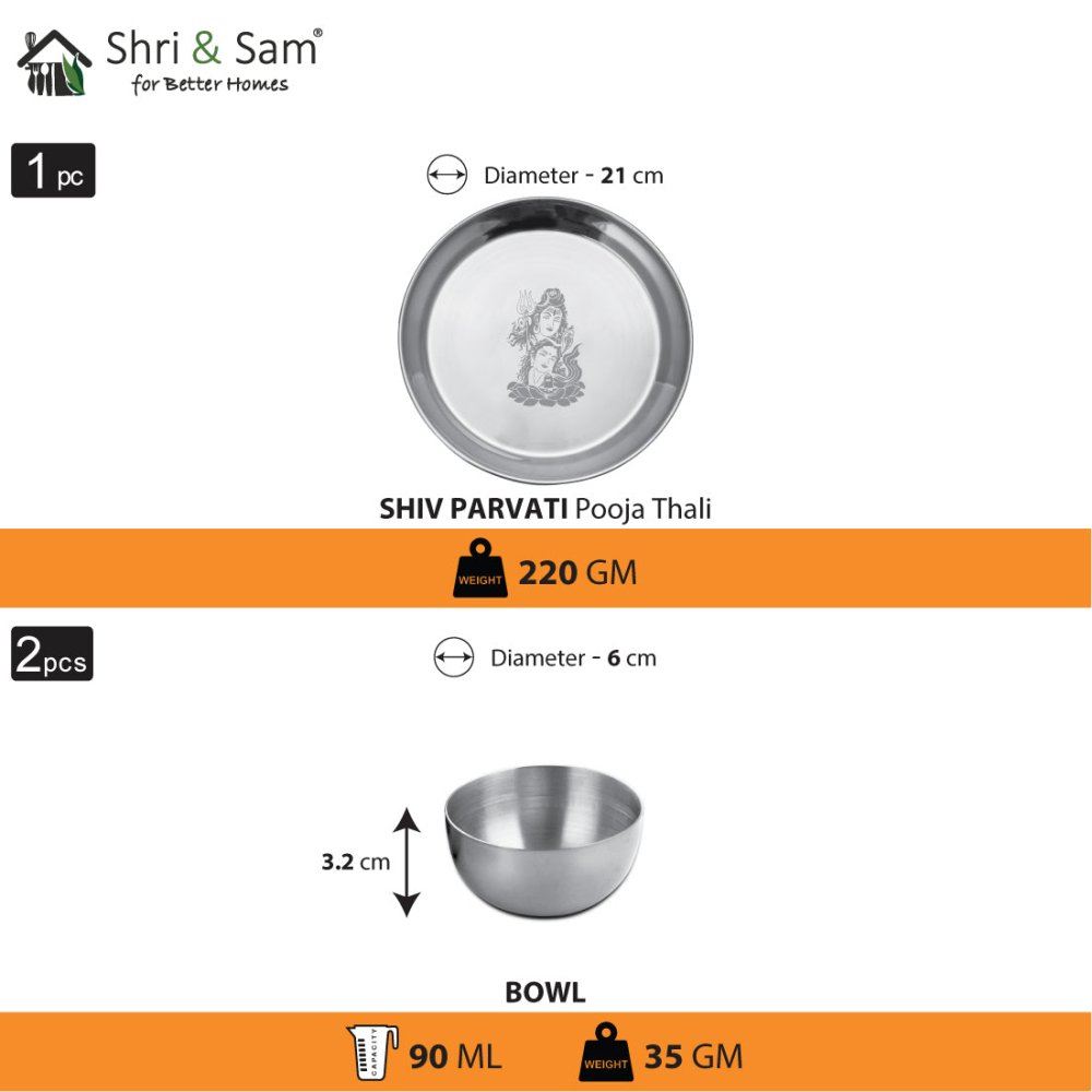 Stainless Steel Pooja Thali Set Shiv Parvati