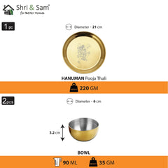 Stainless Steel Pooja Thali Set with Gold PVD Coating Hanuman