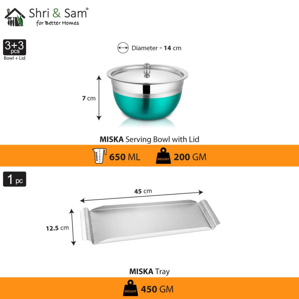 Stainless Steel Serving Bowl Set with SS Lid and Tray Miska