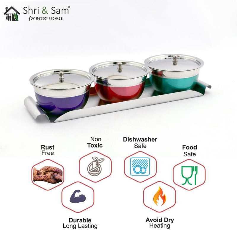 Stainless Steel Serving Bowl Set with SS Lid and Tray Miska