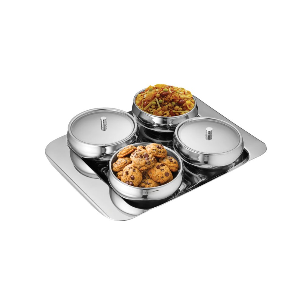 Stainless Steel Snack Serving Set with Tray