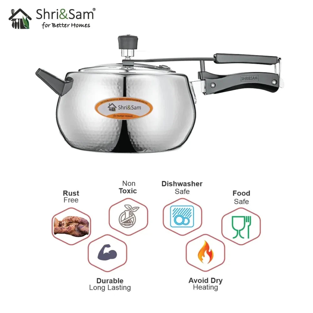 Stainless Steel Triply Bharat Belly Hammered Pressure Cooker