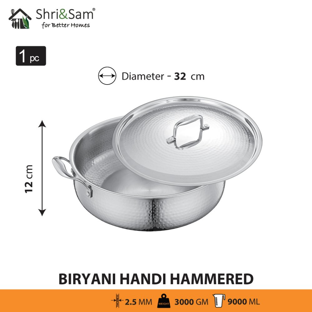 Stainless Steel Triply Bharat Hammered Biryani Handi with Lid