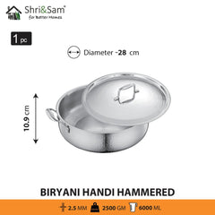 Stainless Steel Triply Bharat Hammered Biryani Handi with Lid