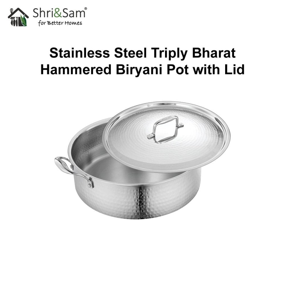 Stainless Steel Triply Bharat Hammered Biryani Pot with Lid