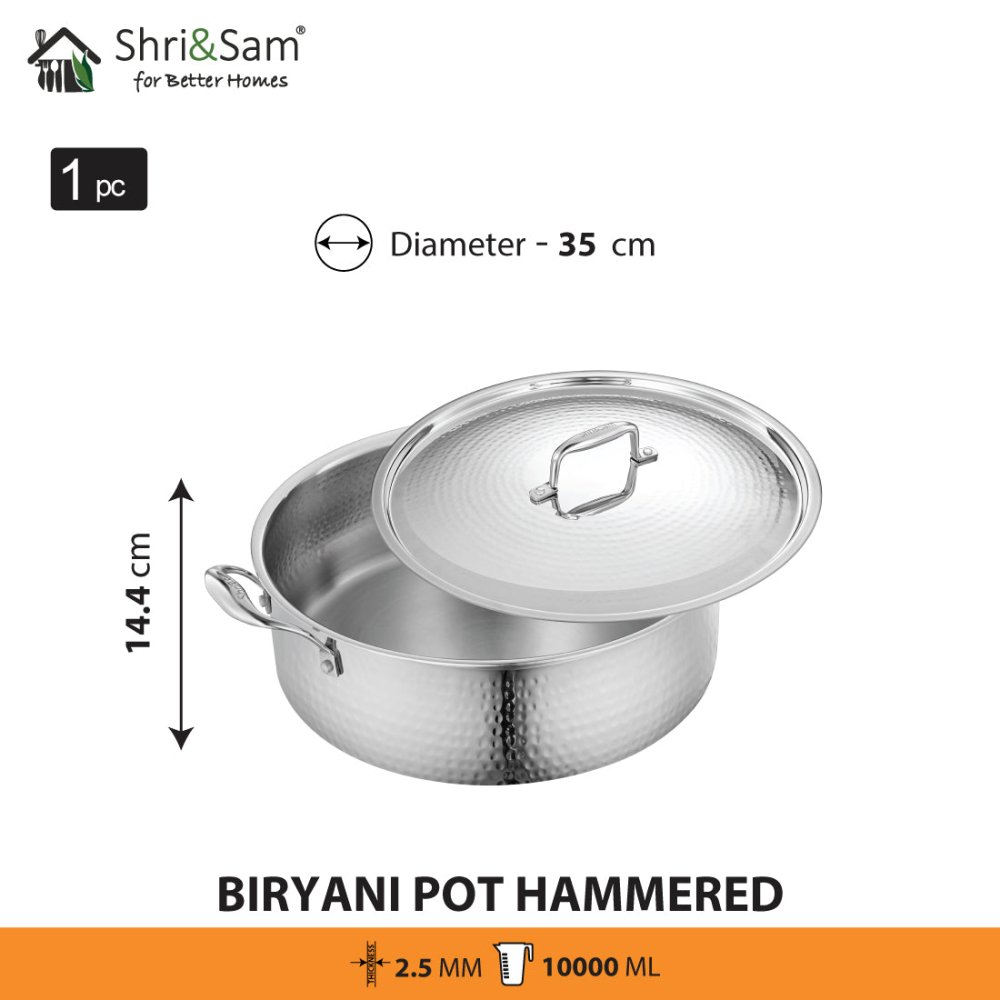 Stainless Steel Triply Bharat Hammered Biryani Pot with Lid