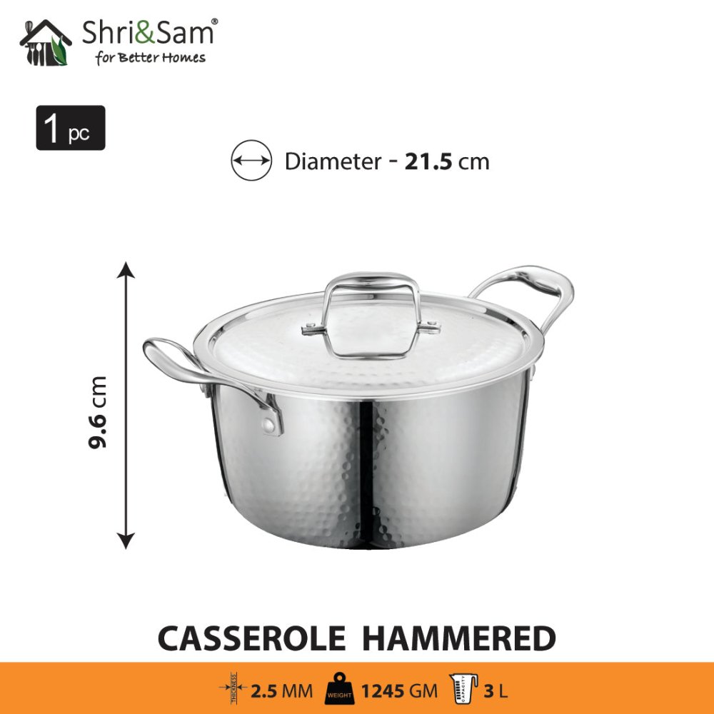 Stainless Steel Triply Bharat Hammered Casserole in Taper Shape
