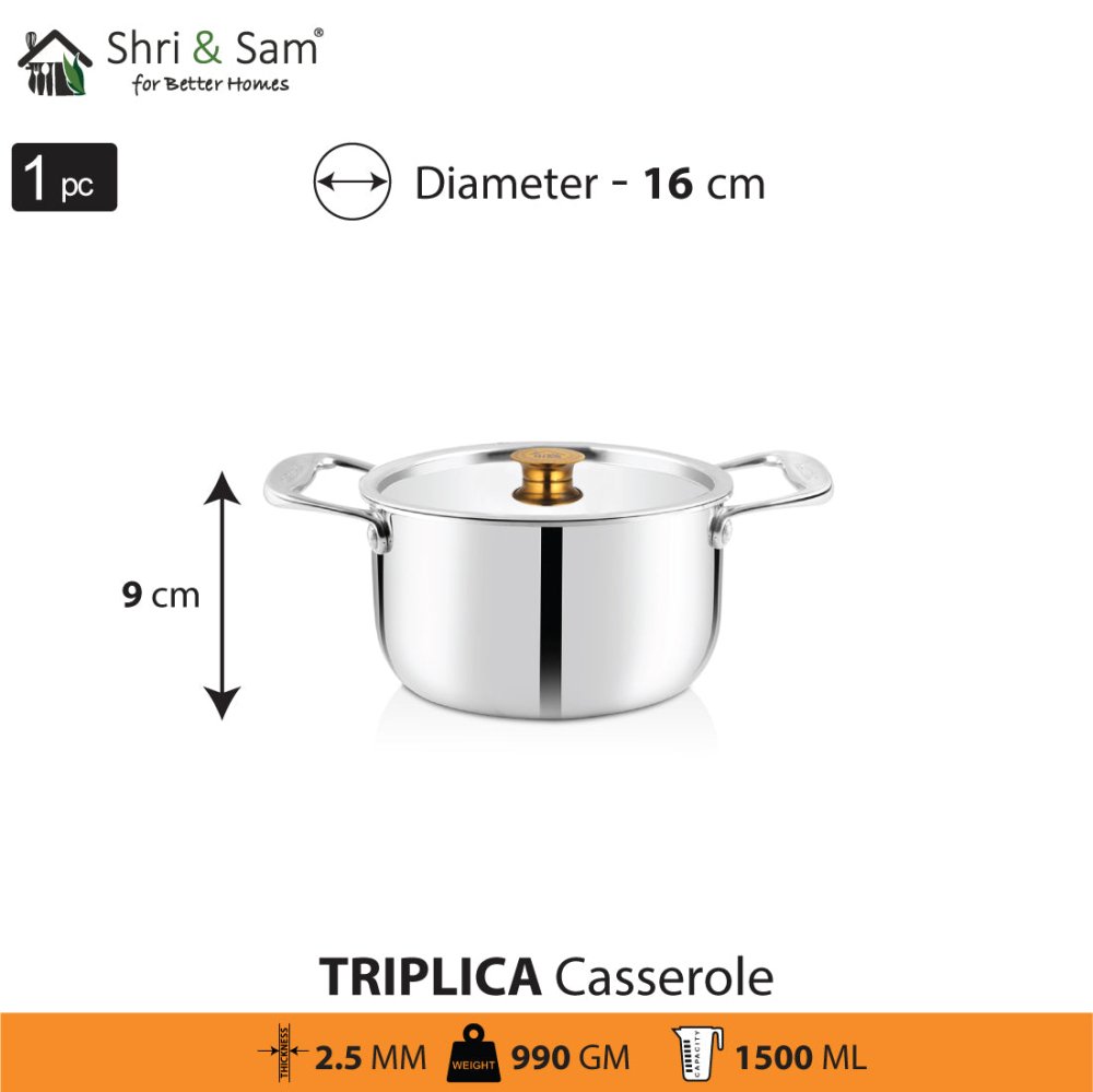 Stainless Steel Triply Casserole with SS Lid Triplica