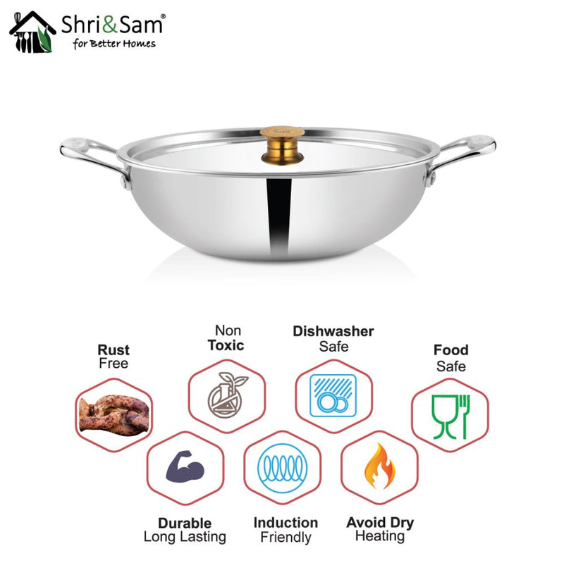 Stainless Steel Triply Kadhai with SS Lid Triplica