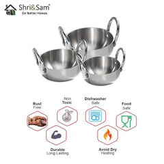 Stainless Steel Triply Mini Kadhai set of 3 pcs