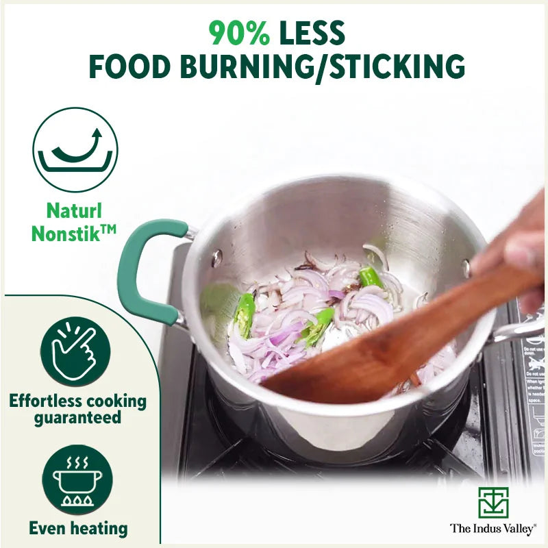 TurboCuk Tri-ply Stainless Steel Biryani Cooking Pot/Casserole, Premium Quality, 3 Layer Thick Body, Cool Silicone Handles, 100% Toxin-free, Non-stick, Induction & Gas, Free ₹110 Spatula, 2.9L