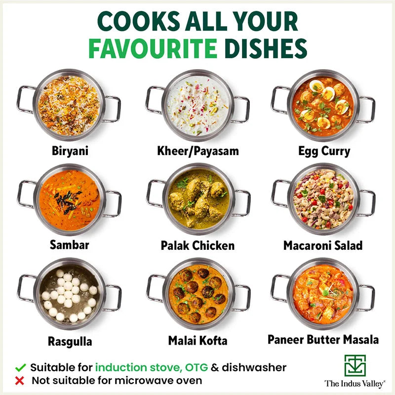 TurboCuk Tri-ply Biryani Cooking Pot/Casserole+ Glass Lid, Wide Handi Shape, Premium Quality, 3 Layer Thick Body, 100% Toxin-free, Non-stick, Induction & Gas, 2L