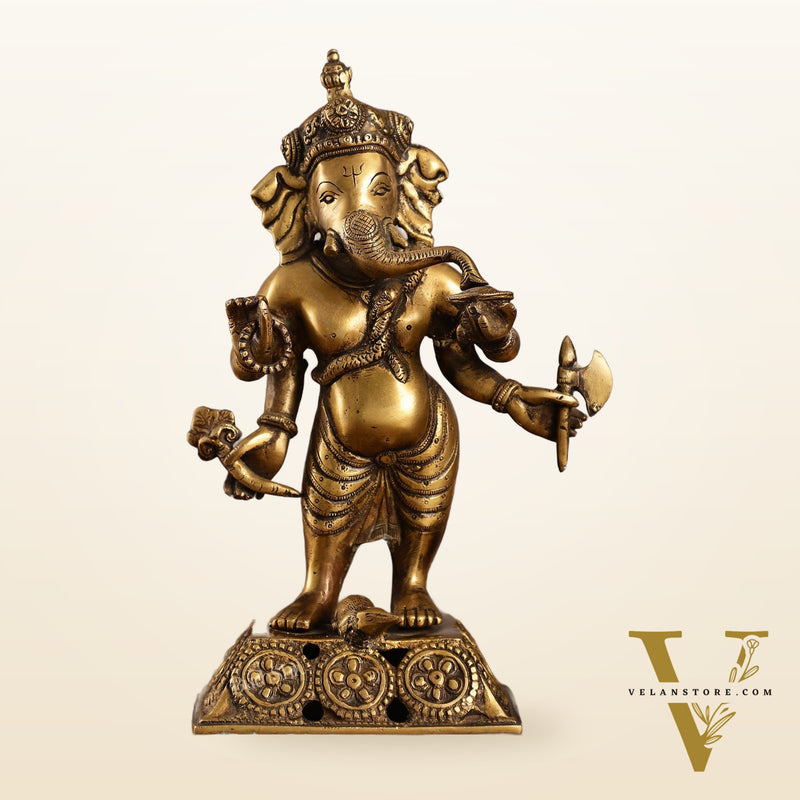 Standing Brass Ganesha Idol | 12.5-inch Height