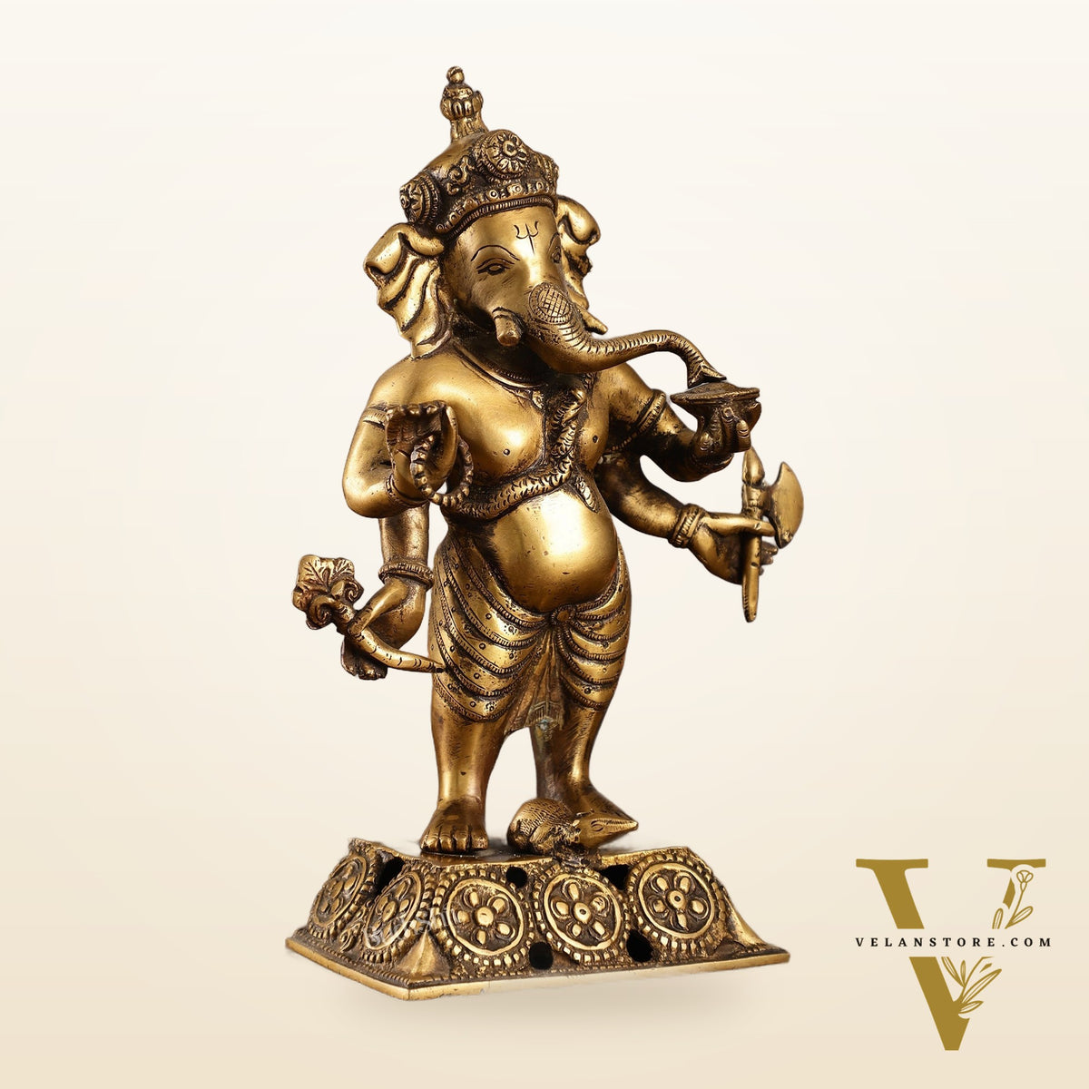 Standing Brass Ganesha Idol | 12.5-inch Height