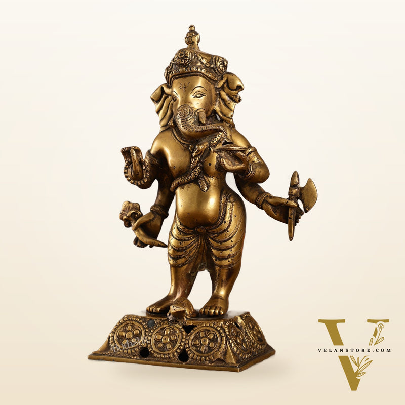 Standing Brass Ganesha Idol | 12.5-inch Height