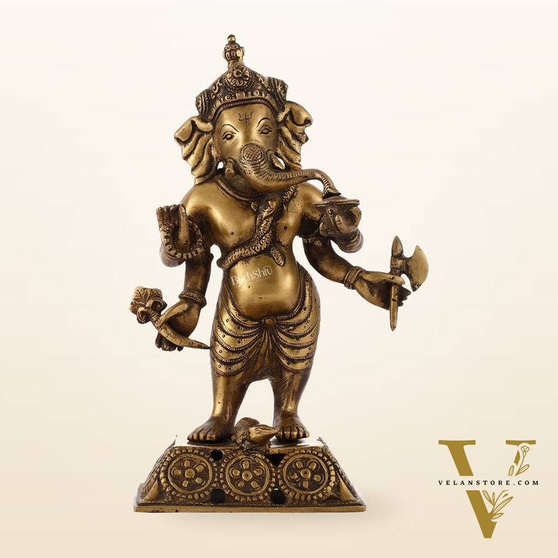 Standing Brass Ganesha Idol | 12.5-inch Height