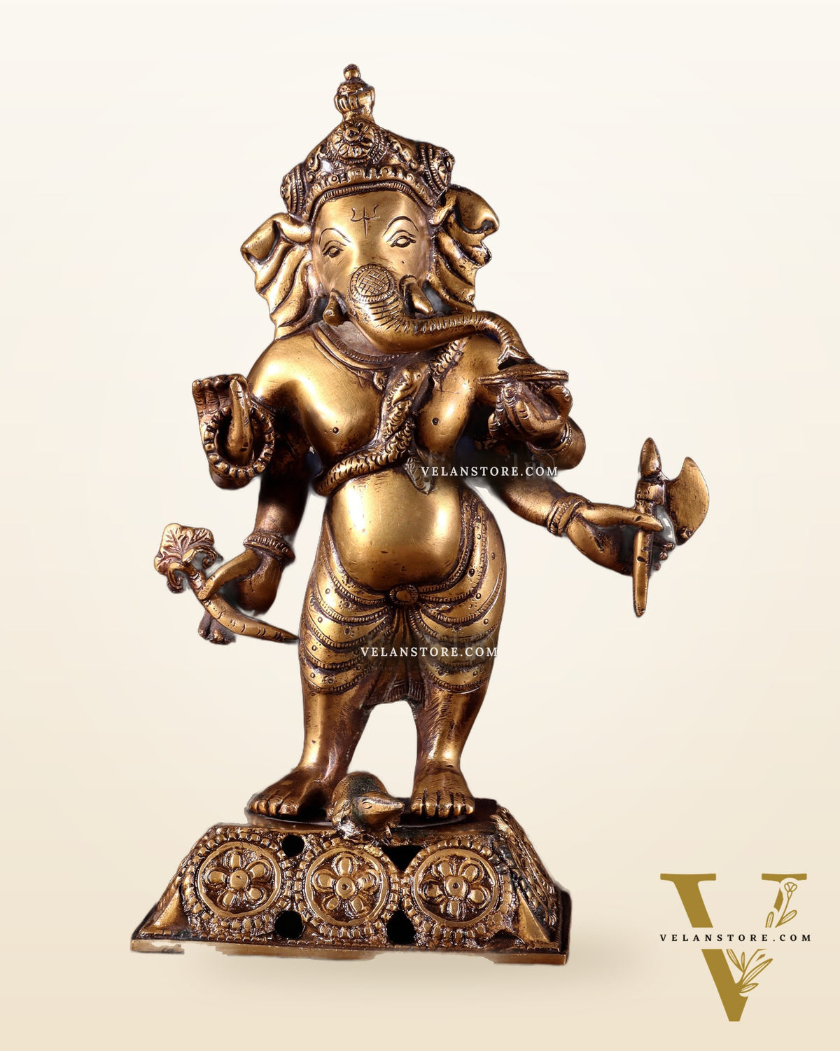 Standing Brass Ganesha Idol | 12.5-inch Height