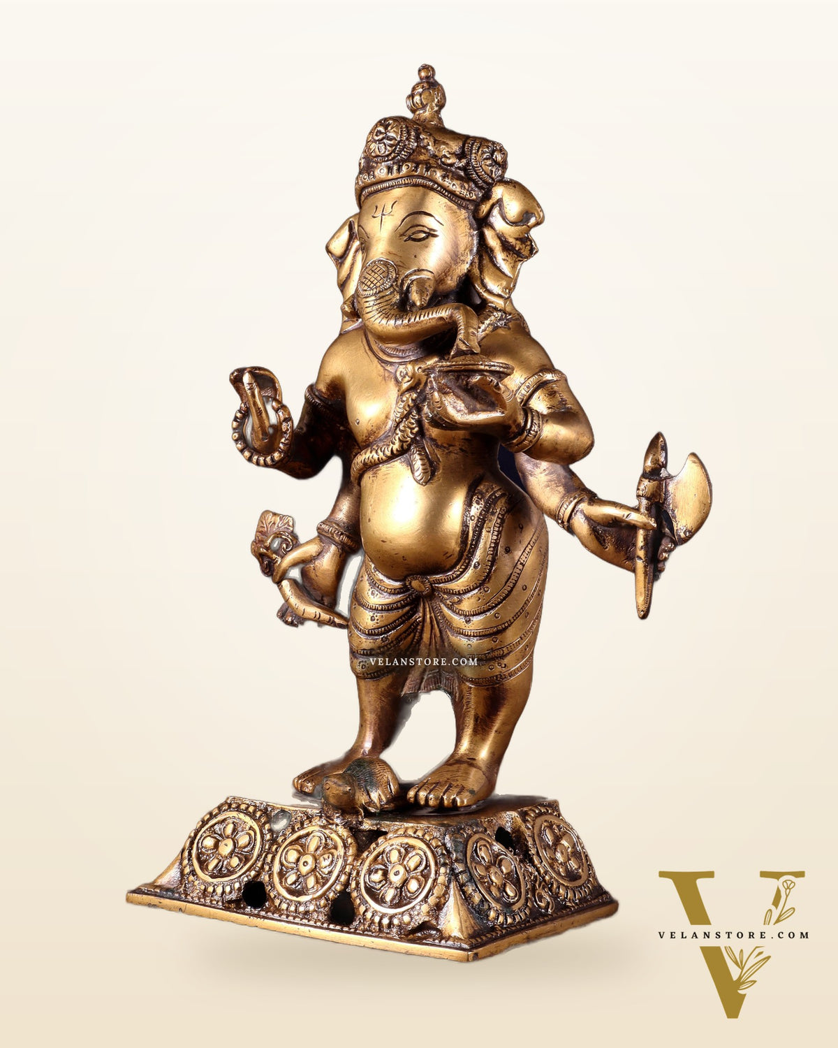 Standing Brass Ganesha Idol | 12.5-inch Height