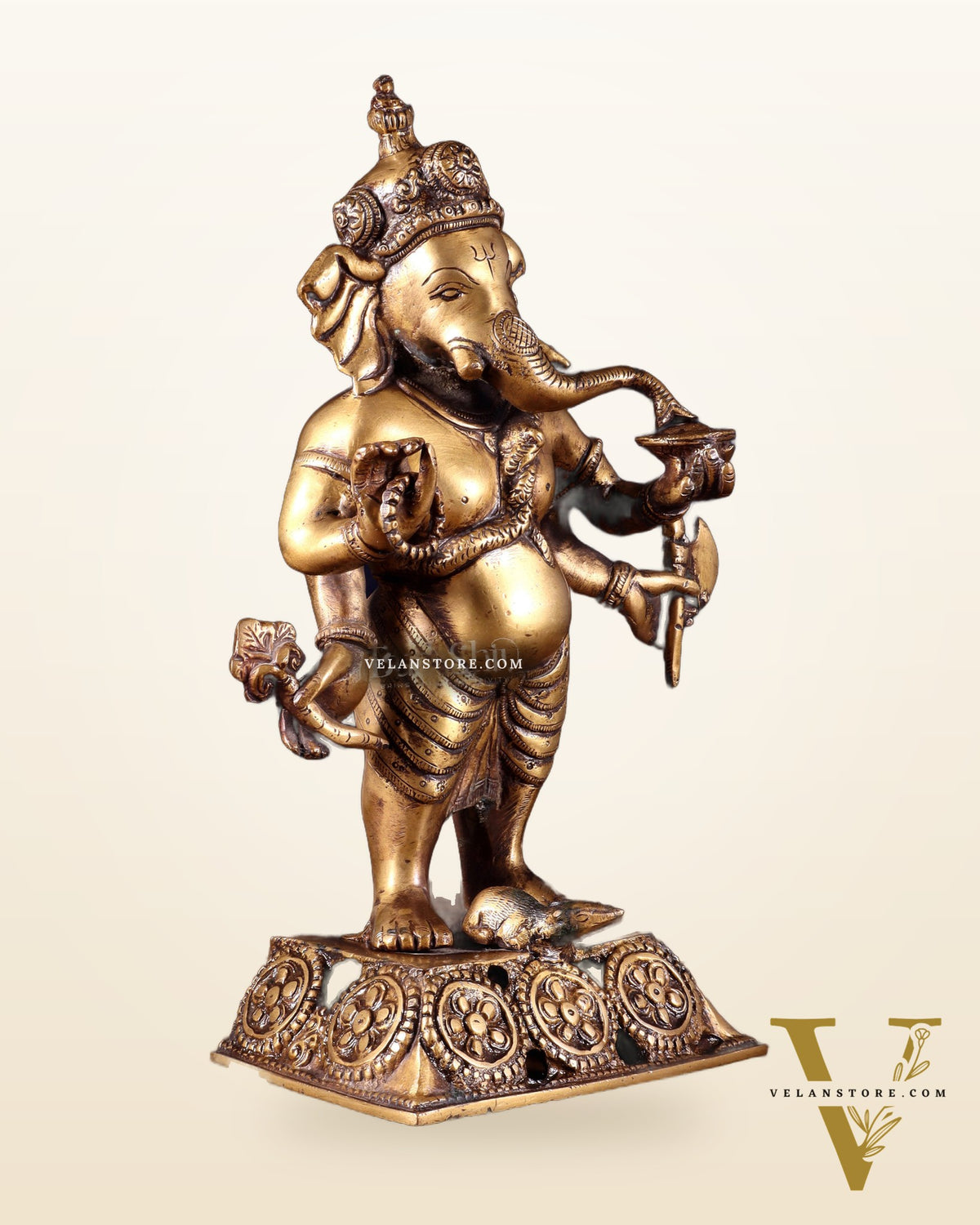 Standing Brass Ganesha Idol | 12.5-inch Height