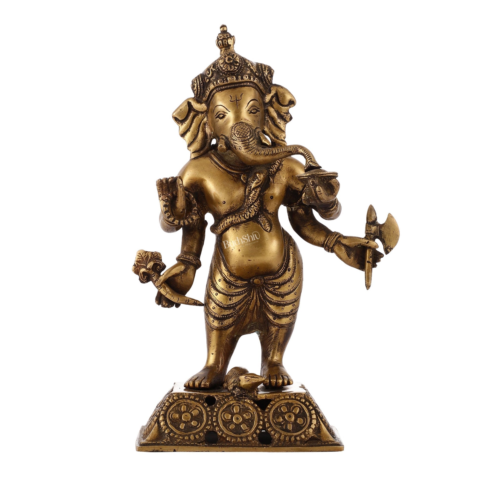 Standing Brass Ganesha Idol | 12.5-inch Height