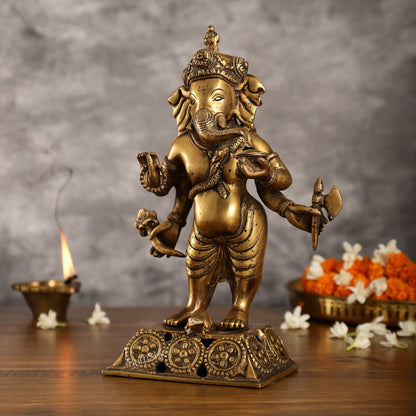 Standing Brass Ganesha Idol | 12.5-inch Height