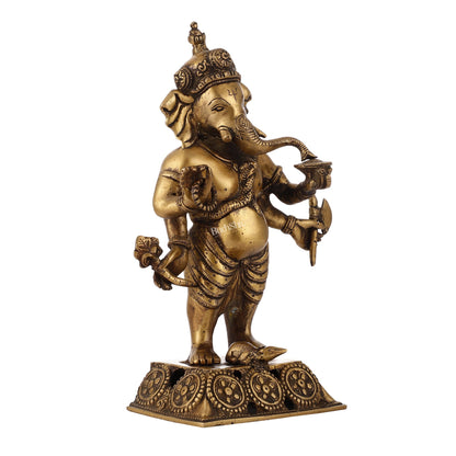 Standing Brass Ganesha Idol | 12.5-inch Height