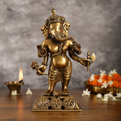 Standing Brass Ganesha Idol | 12.5-inch Height
