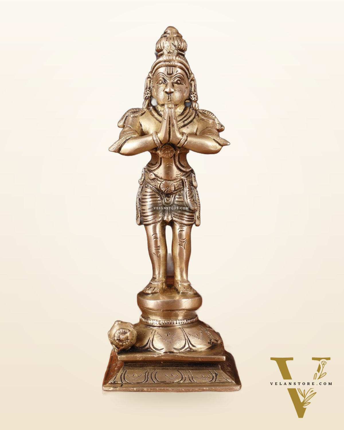 Standing Brass Lord Hanuman in Namaste Anjali Mudra – 9 Inch