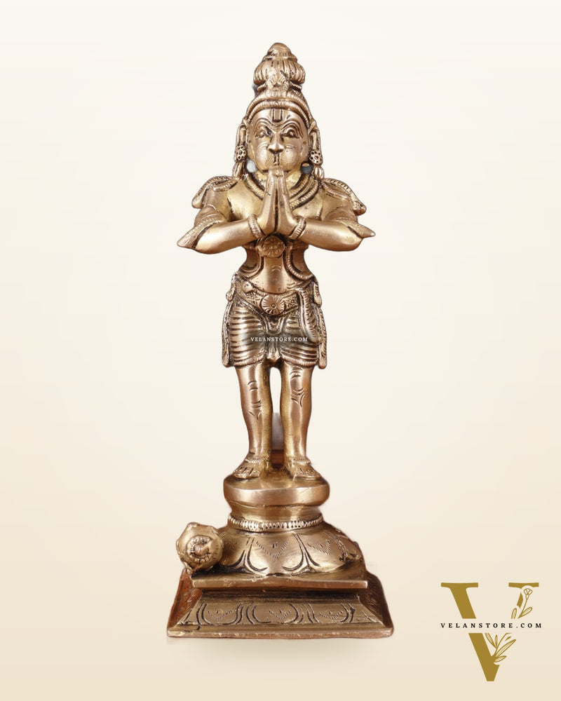 Standing Brass Lord Hanuman in Namaste Anjali Mudra – 9 Inch