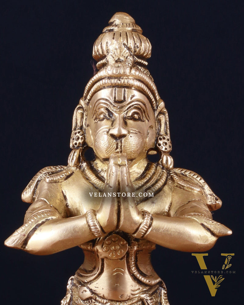 Standing Brass Lord Hanuman in Namaste Anjali Mudra – 9 Inch