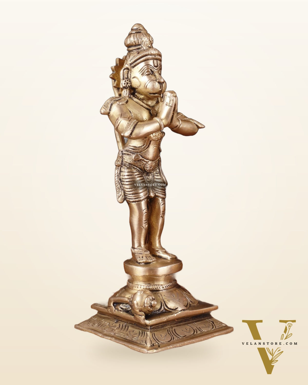 Standing Brass Lord Hanuman in Namaste Anjali Mudra – 9 Inch
