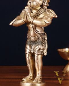 Standing Brass Lord Hanuman in Namaste Anjali Mudra – 9 Inch