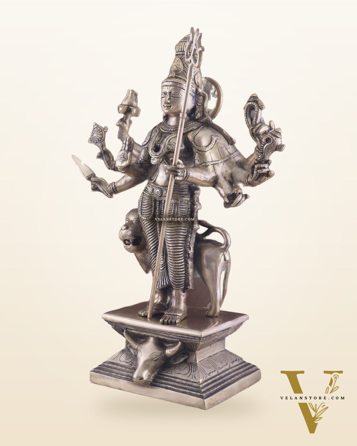 Standing Durga Brass idol with 8 arms and lion 18 inch