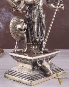 Standing Durga Brass idol with 8 arms and lion 18 inch