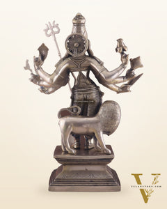 Standing Durga Brass idol with 8 arms and lion 18 inch