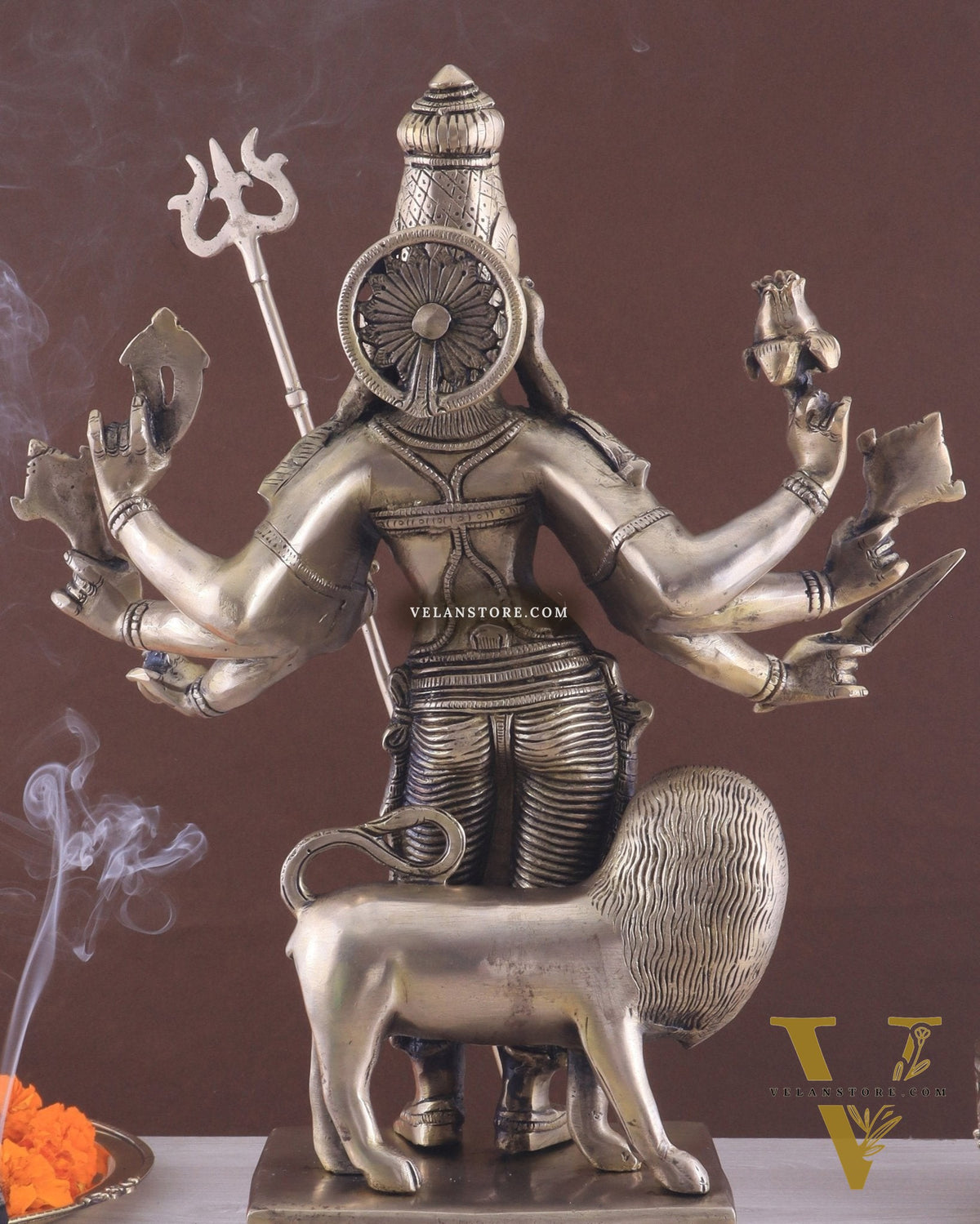 Standing Durga Brass idol with 8 arms and lion 18 inch