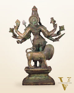 Standing Durga Brass idol with lion 18 inch green