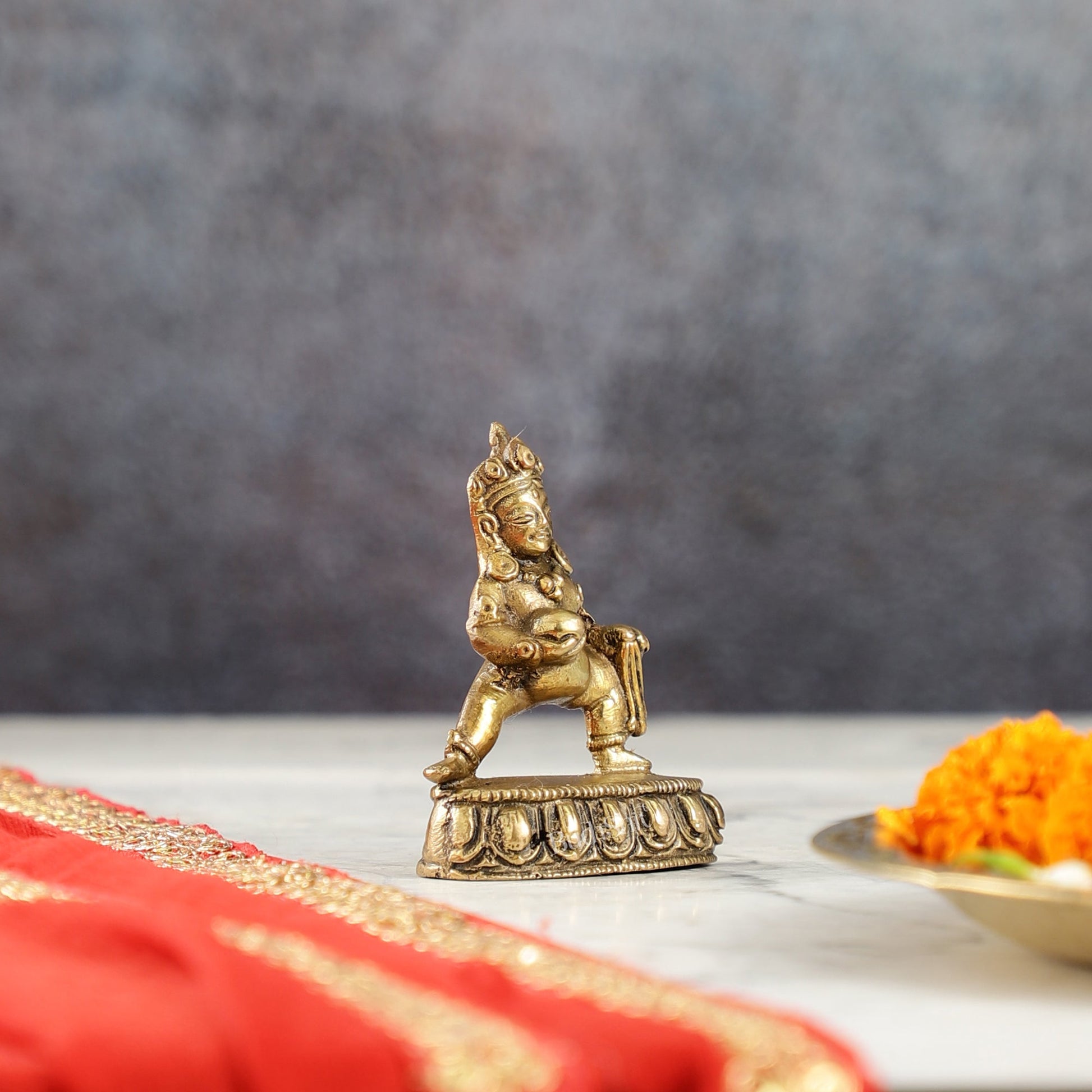 Standing Kubera Brass Idol | Wealth God | 3" Height