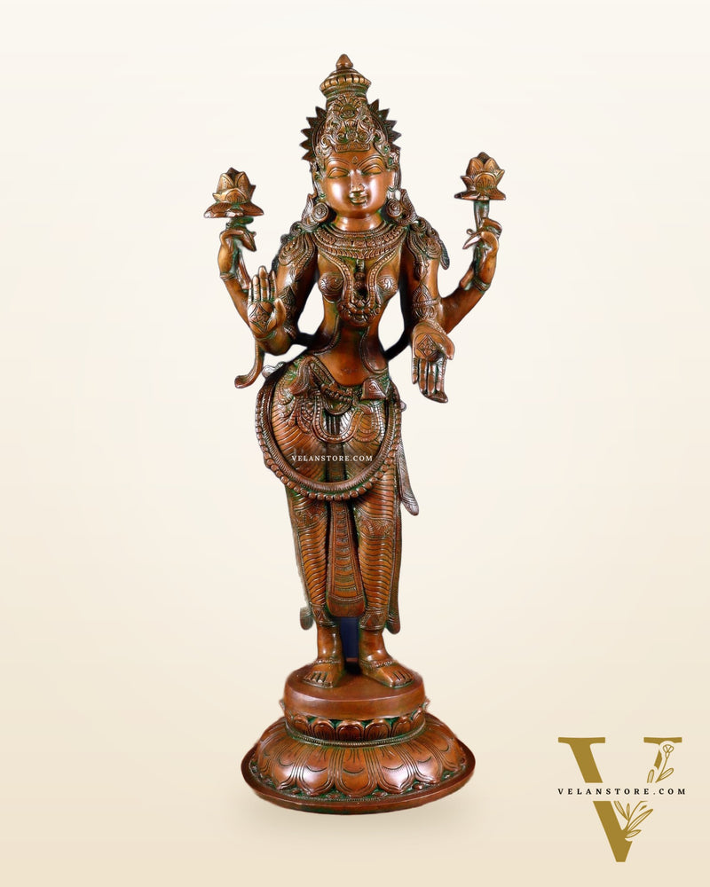 Standing Lakshmi Statue – 24.5” Brass statue with chola bronze layer