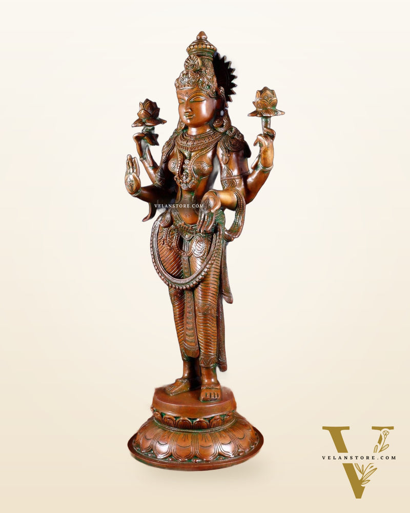 Standing Lakshmi Statue – 24.5” Brass statue with chola bronze layer
