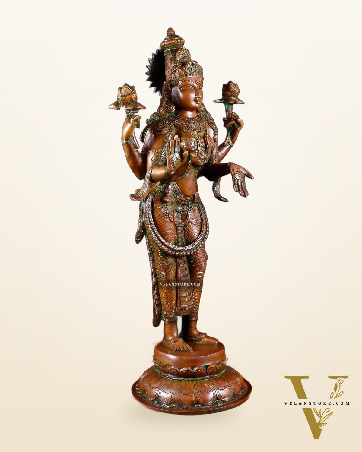 Standing Lakshmi Statue – 24.5” Brass statue with chola bronze layer